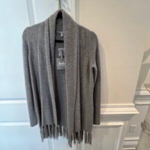 NWT Marled  Reunited Clothing 100% Cashmere Shawl Collar Ribbed Fringed Sweater